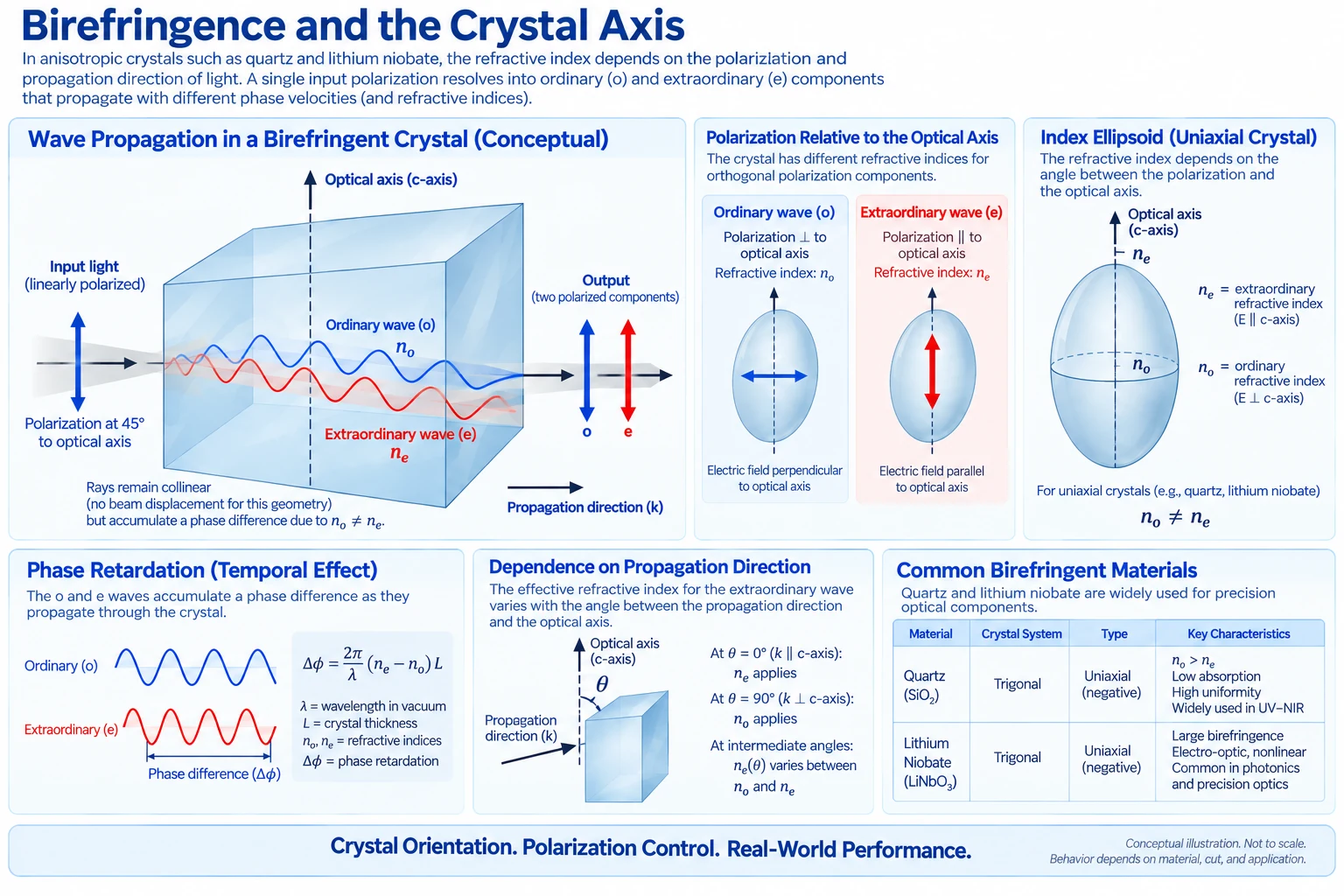 Birefringence and crystal optical-axis relationship
